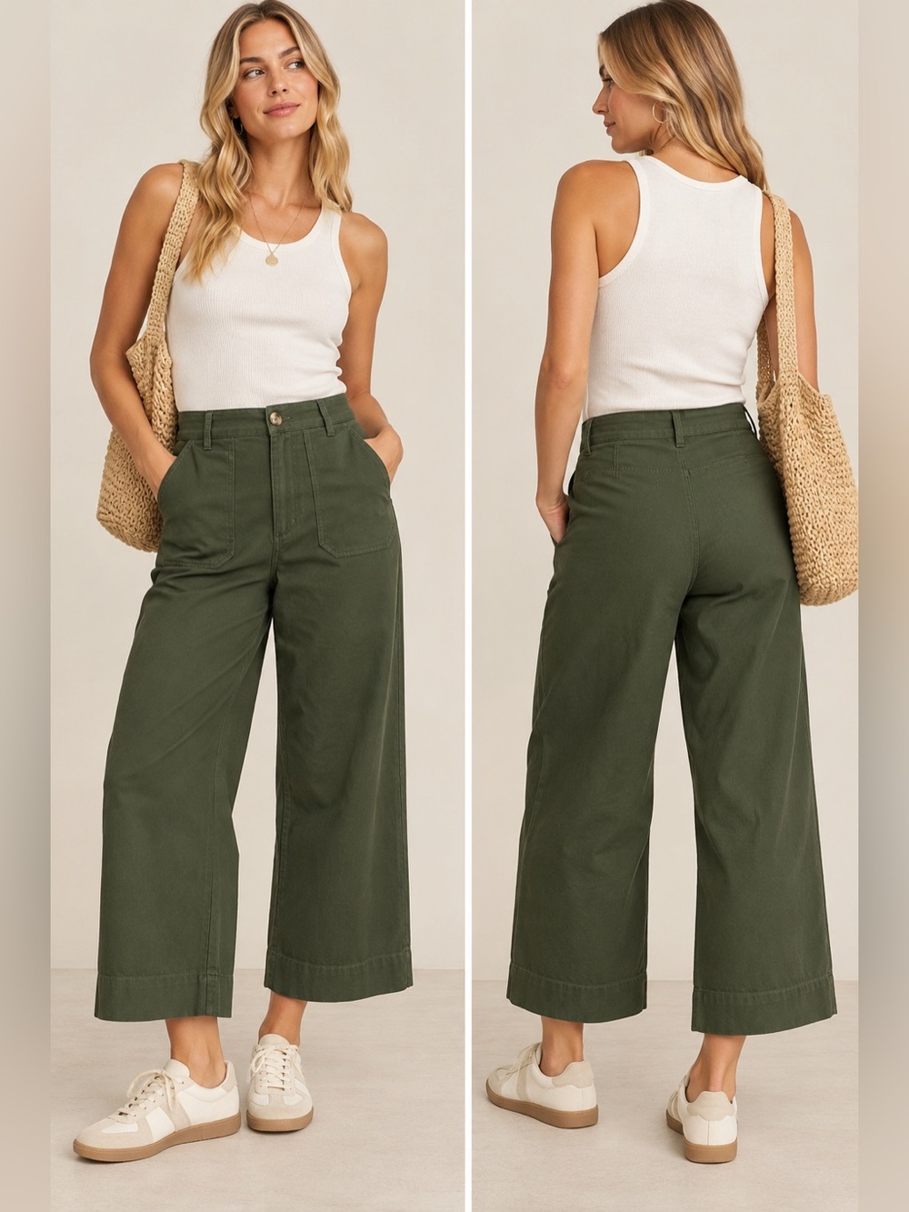 Maeve The Colette Cropped Wide Leg Pants Olive Green Size 26 Anthropologie